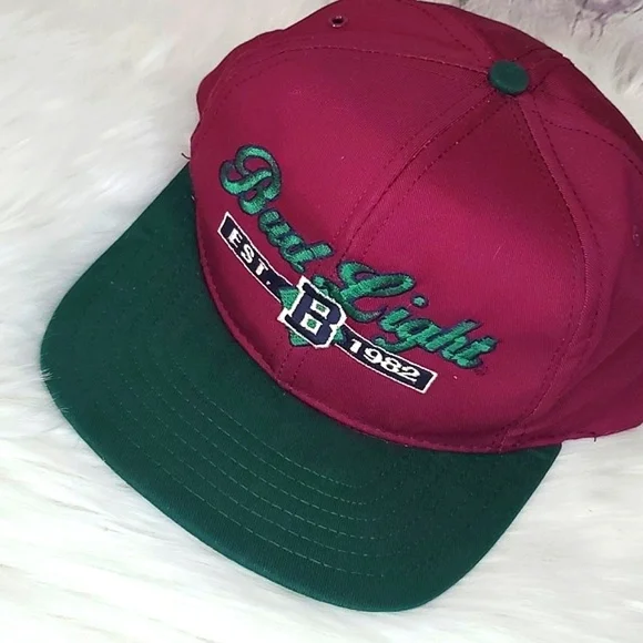 Vintage 90s Budweiser Bud Light Maroon Trucker Snapback Hat Cap Adjustable Strap - Picture 3 of 17